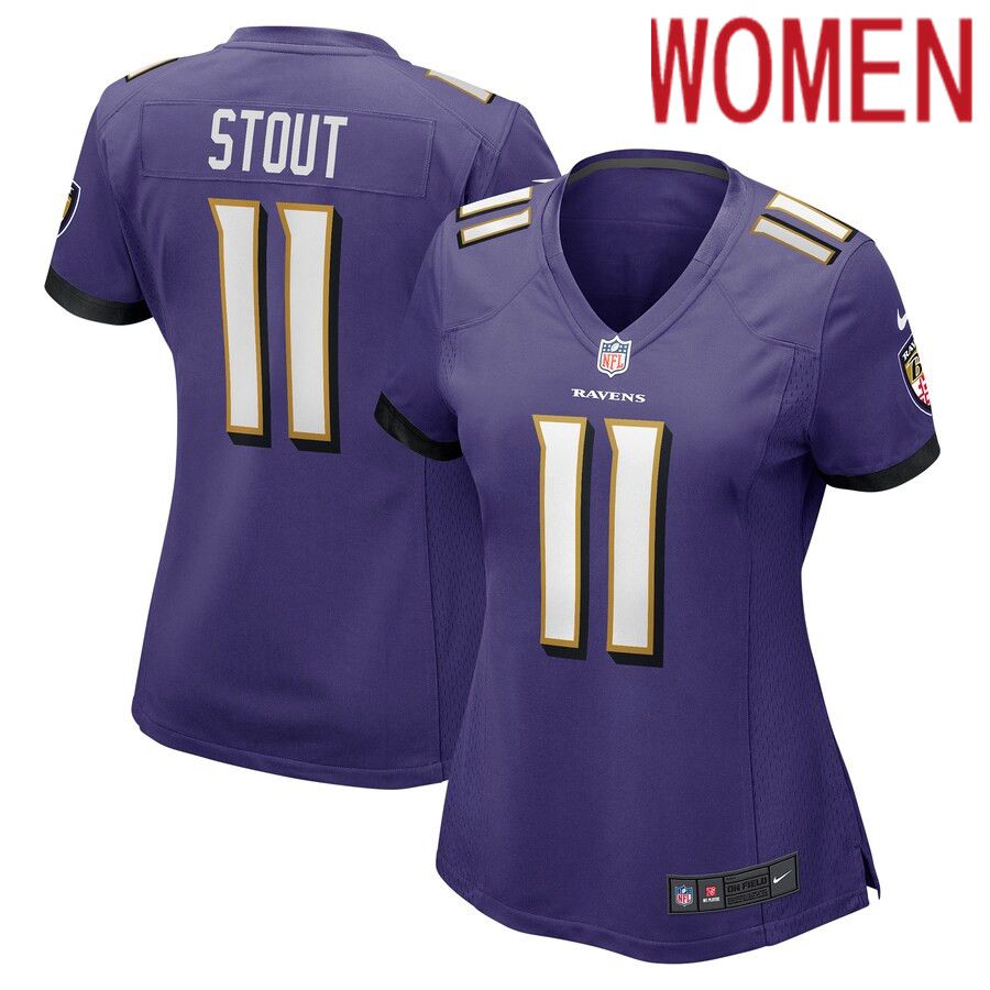 Women Baltimore Ravens 11 Jordan Stout Nike Purple Player Game NFL Jersey